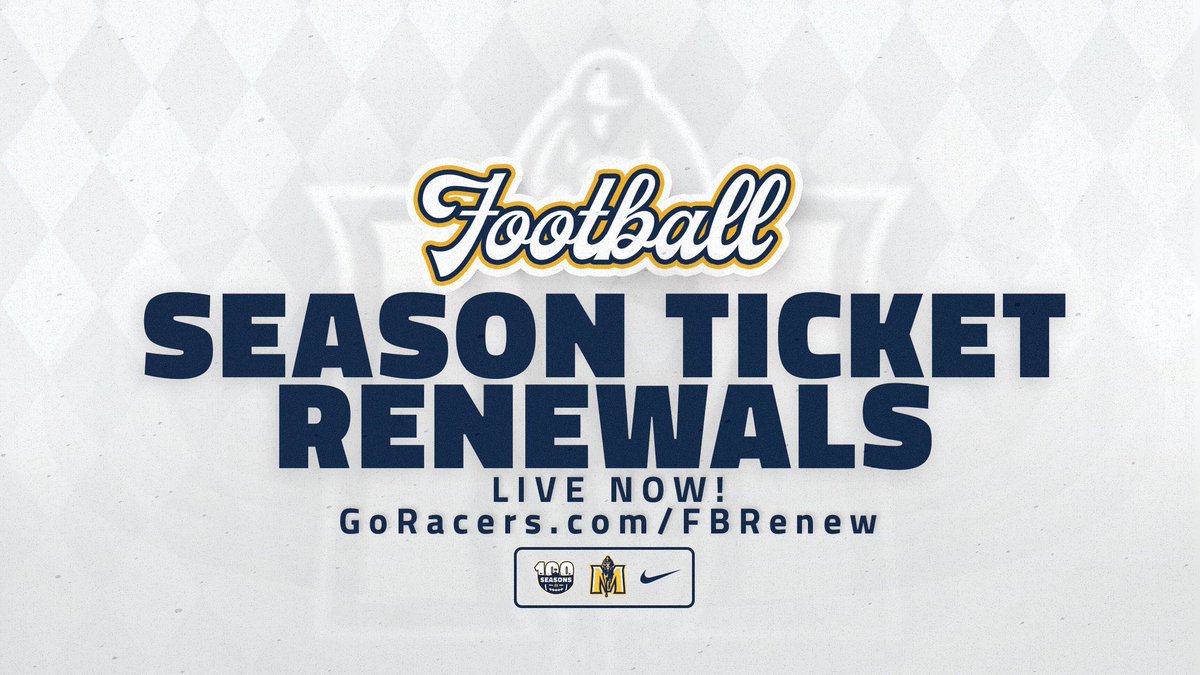 racersfootball's tweet photo. Just under 3️⃣ weeks left to renew your season tickets for the centennial season of Racer football and @WrightJody’s first season!
🎟️: https://t.co/z5w4dMcwuM
#GoRacers🏇 https://t.co/6pGS4EThBn