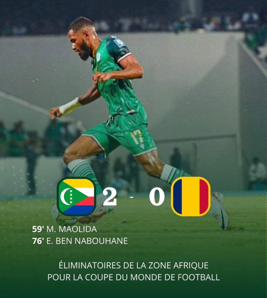 SGGPrime's tweet photo. VICTOIRE ✅
Vous êtes notre fierté nationale. 
Match passionnant contre le Tchad de notre vaillante équipe nationale. Les #Coelacanthes ont réalisé une performance exceptionnelle en remportant la victoire 2-0. Grâce à cette victoire convaincante, nous avons pris la première place dans leur groupe I de qualifications pour le Mondial 2026, démontrant ainsi la détermination de nos joueurs à ne rien lâcher et leur talent sur le terrain. Ils ont montré une grande cohésion d'équipe et un jeu spectaculaire qui les ont menés à cette victoire. Félicitations. 
🏆⚽️ #Comores #Tchad #QualificationsMondial2026