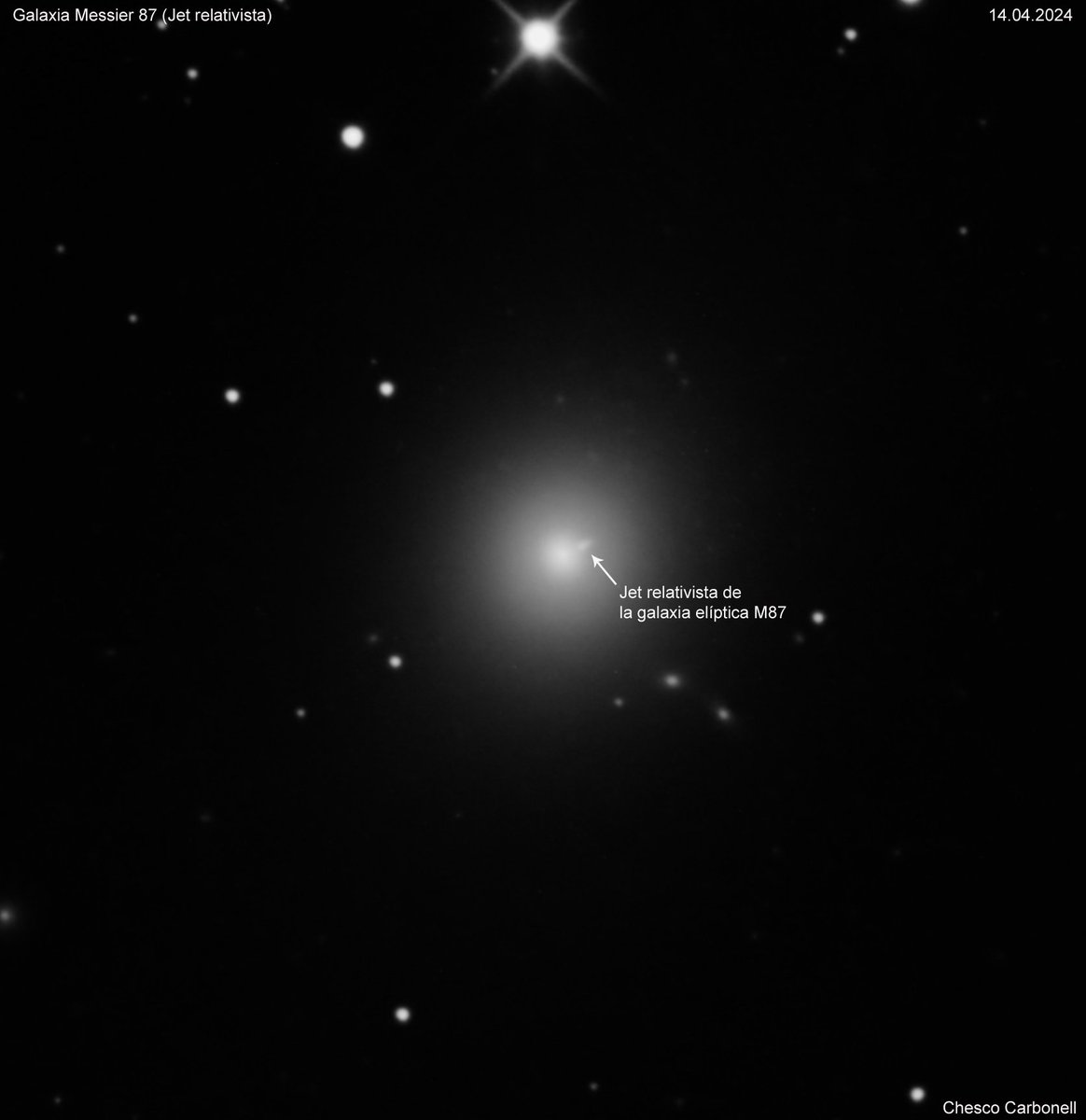 ChescoCarbonell's tweet photo. El Jet Relativista de la galaxia M87 fotografiado con un reflector de 8" de aficionado.. 📷 realizadas desde Pontons, Barcelona. #M87 #Jet #astronomia #astronomy #astrofotografia #astrophotography #Pontons #Barcelona #telescopio #telescope #cielosEsa #messier87 #ESA #NASA https://t.co/9keshDav7k