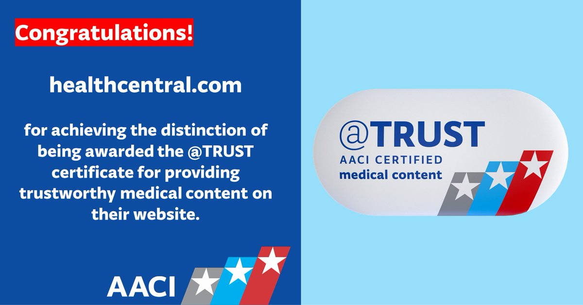 AaciHealthcare's tweet photo. We are proud to announce that @healthcentral  has successfully completed the certification process and received the @TRUST certificate for their website https://t.co/CCAn0e4AqD. https://t.co/D48BbTtlj2