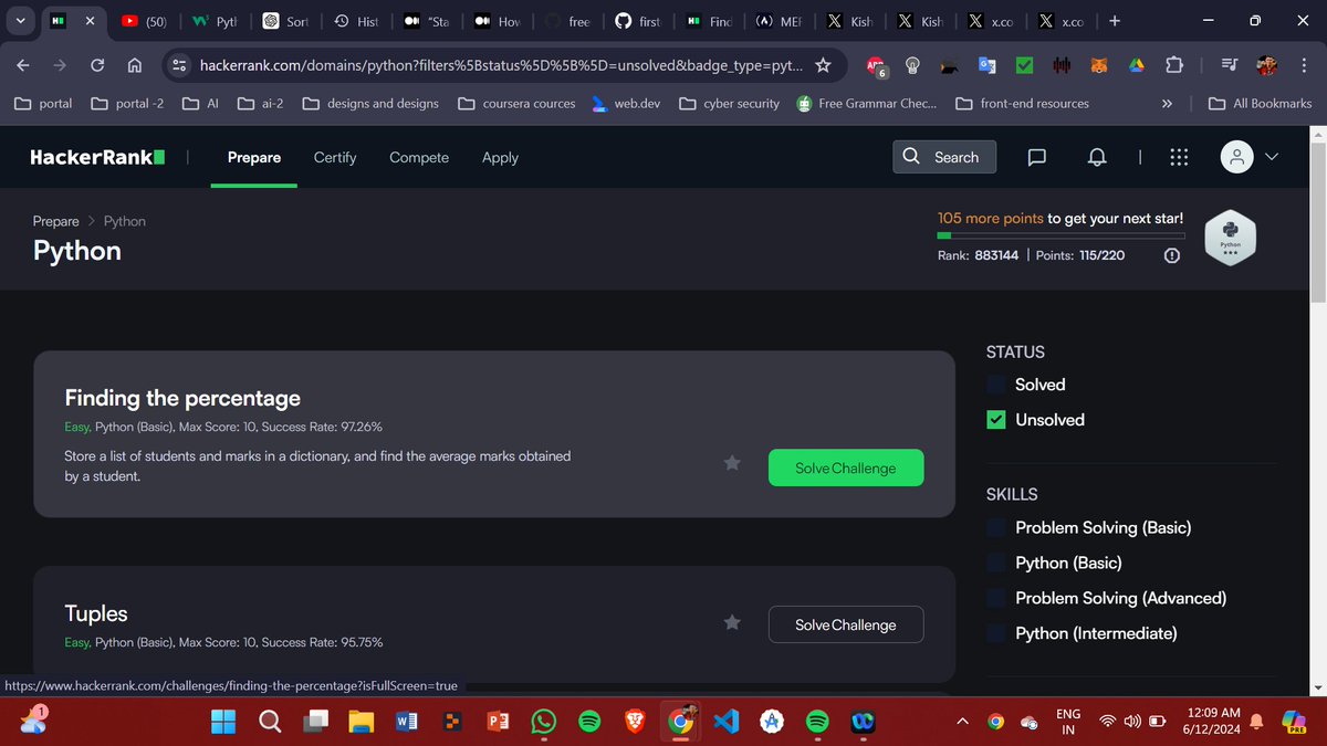 crazy_freak365's tweet photo. Today is day 8 of #100DaysofCode. Today I practiced some Python problems in Hackerrank and Codechef, I need to practice more and stay consistent in doing those sums and need to learn DSA too
#connect #LearnInPublic #JavasScript #python https://t.co/mpw7rY45OG