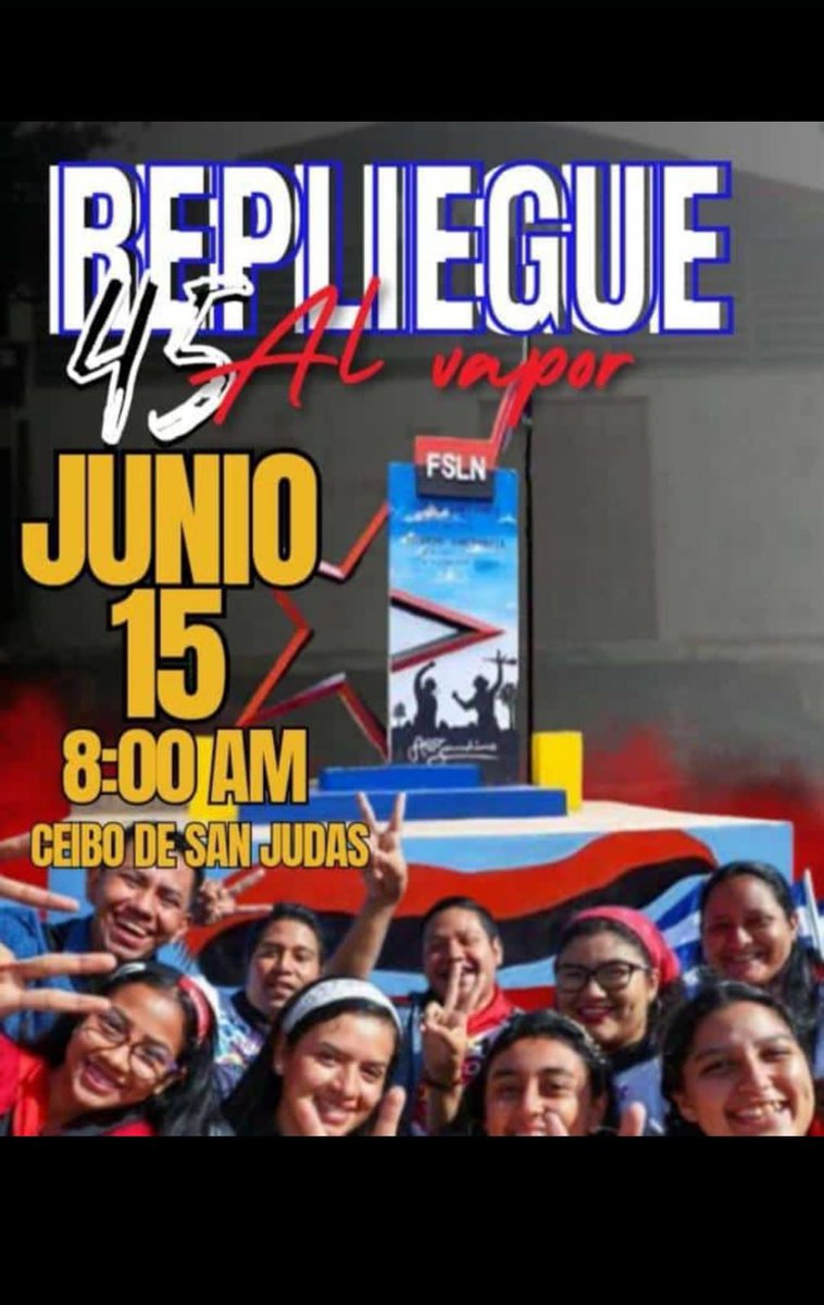 Todos al repliegue al vapor este sábado 15 de junio a las 8 am.
#ManaguaSandinista #Nicaragua