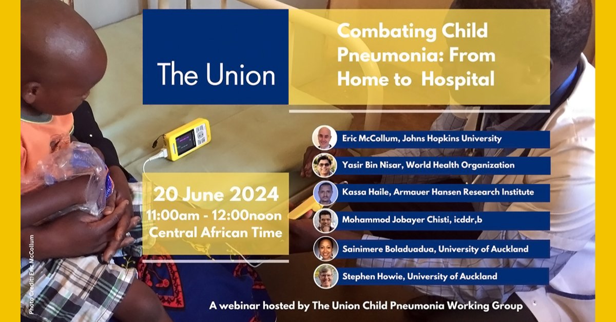 What's next in the fight against the leading infectious killer of children? Find out at <a href="/TheUnion_TBLH/">The Union</a> Child Pneumonia Working Group webinar on June 20, featuring <a href="/tinylungsglobal/">Dr. Eric D. McCollum</a> 🫁 

Register today: ow.ly/kK1Q50RPmHF 

#KidsHealth #ChildSurvivalAction #HealthForAll