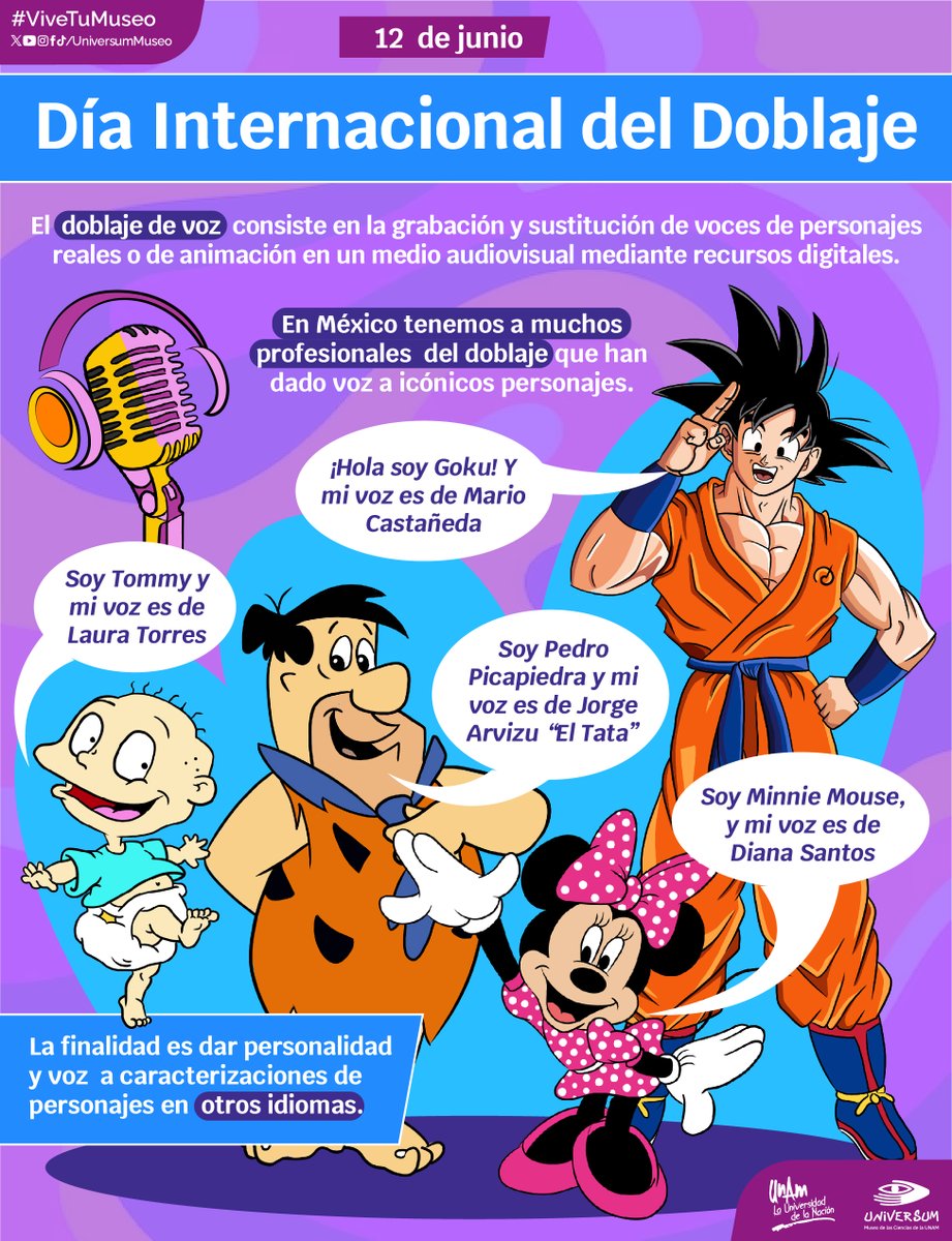 UniversumMuseo's tweet image. #UnDíaComoHoy es el Día Mundial del Doblaje, felicidades a todos aquellos que se encuentran detrás de un micrófono dándoles personalidad y #voz a los personajes. 🎙️✨

#ViveTuMuseo
