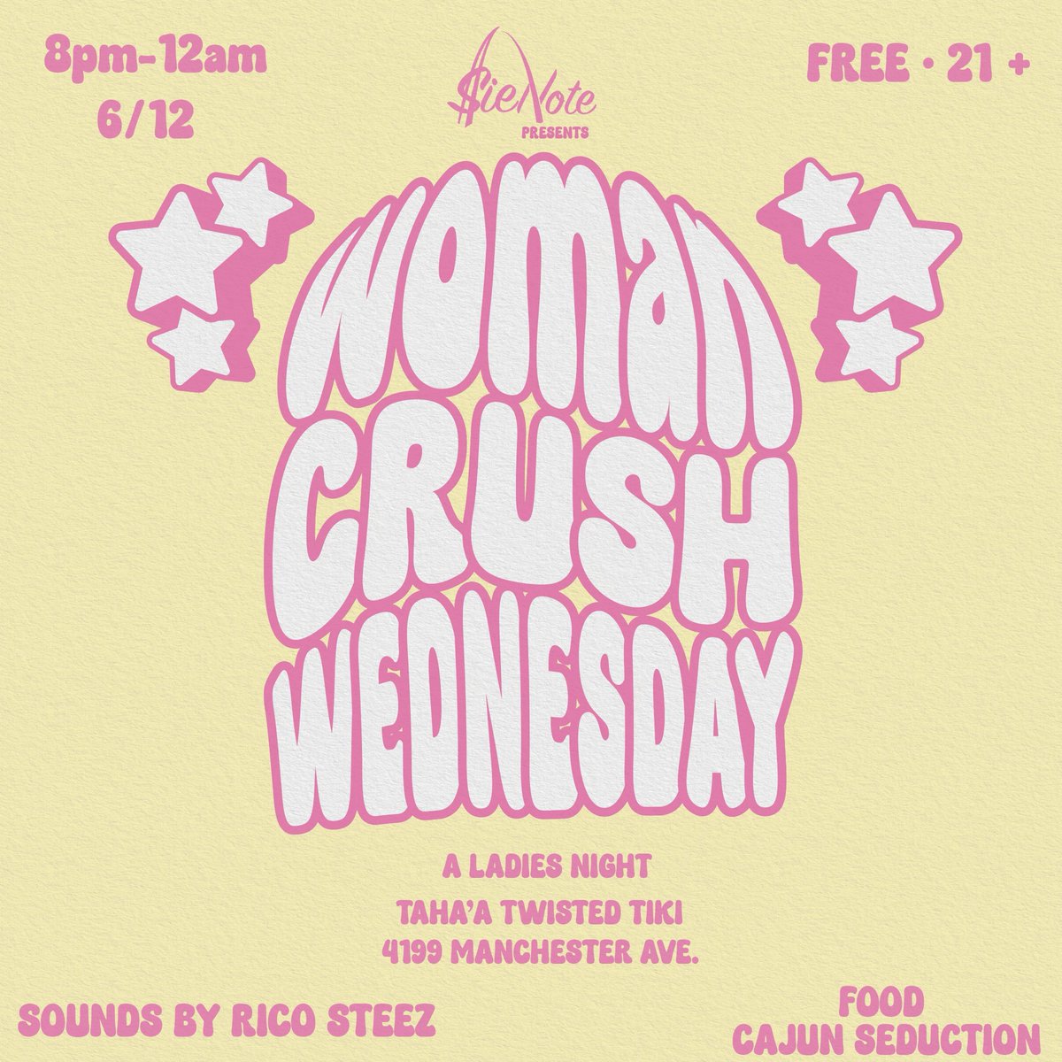 Tomorrow, Don’t miss Women Crush Wednesday! 8pm - 12am
4199 Manchester Ave (in the Grove)