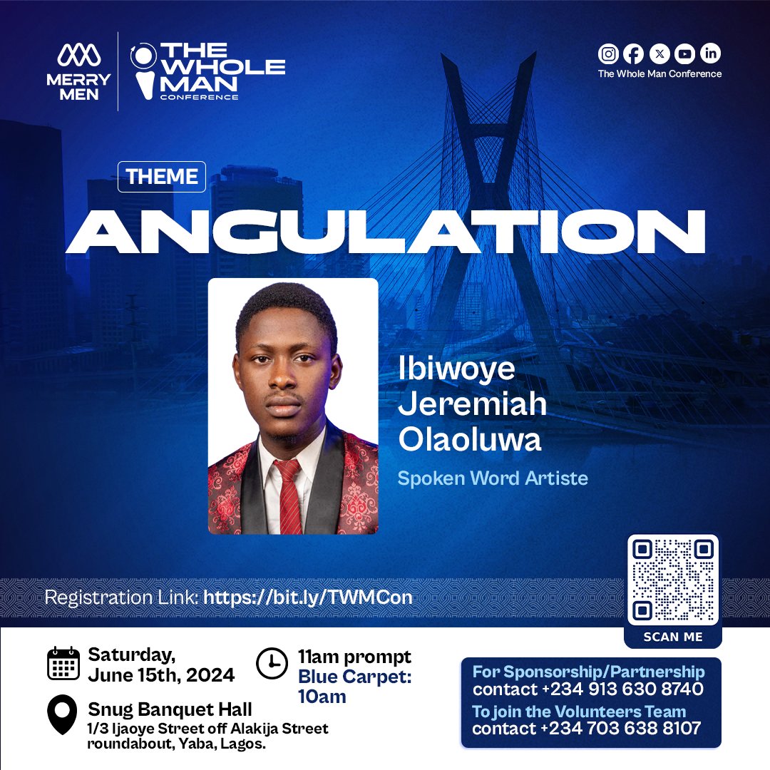 Jayibiwoye's tweet photo. I'll be there Live!!!!
Don't miss it, It's gonna be a Wholesome event 💯 
#Angulation #TheWholeManConference https://t.co/8Z1hnnLqCS
