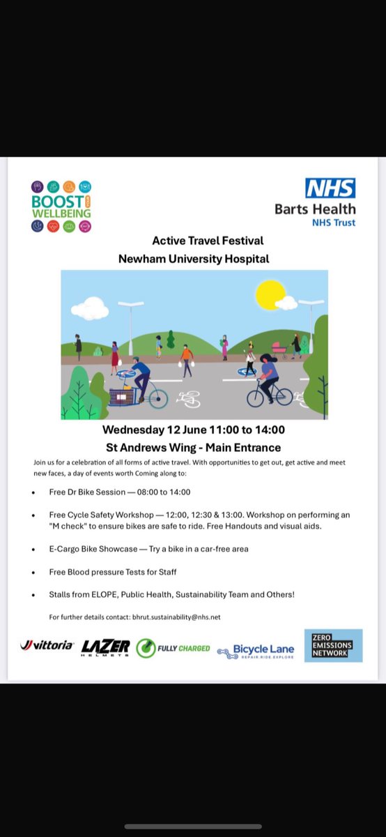 CatrionaRowland's tweet photo. It’s all happening in #newhamhospital tomorrow 12th June with #JoinTheConversation with @shanedegaris @S_AshtonNHS & our first #ActiveFestival for #BikeWeek - don’t miss out on great #BHWellbeing opportunity https://t.co/RK6w1xhPJS