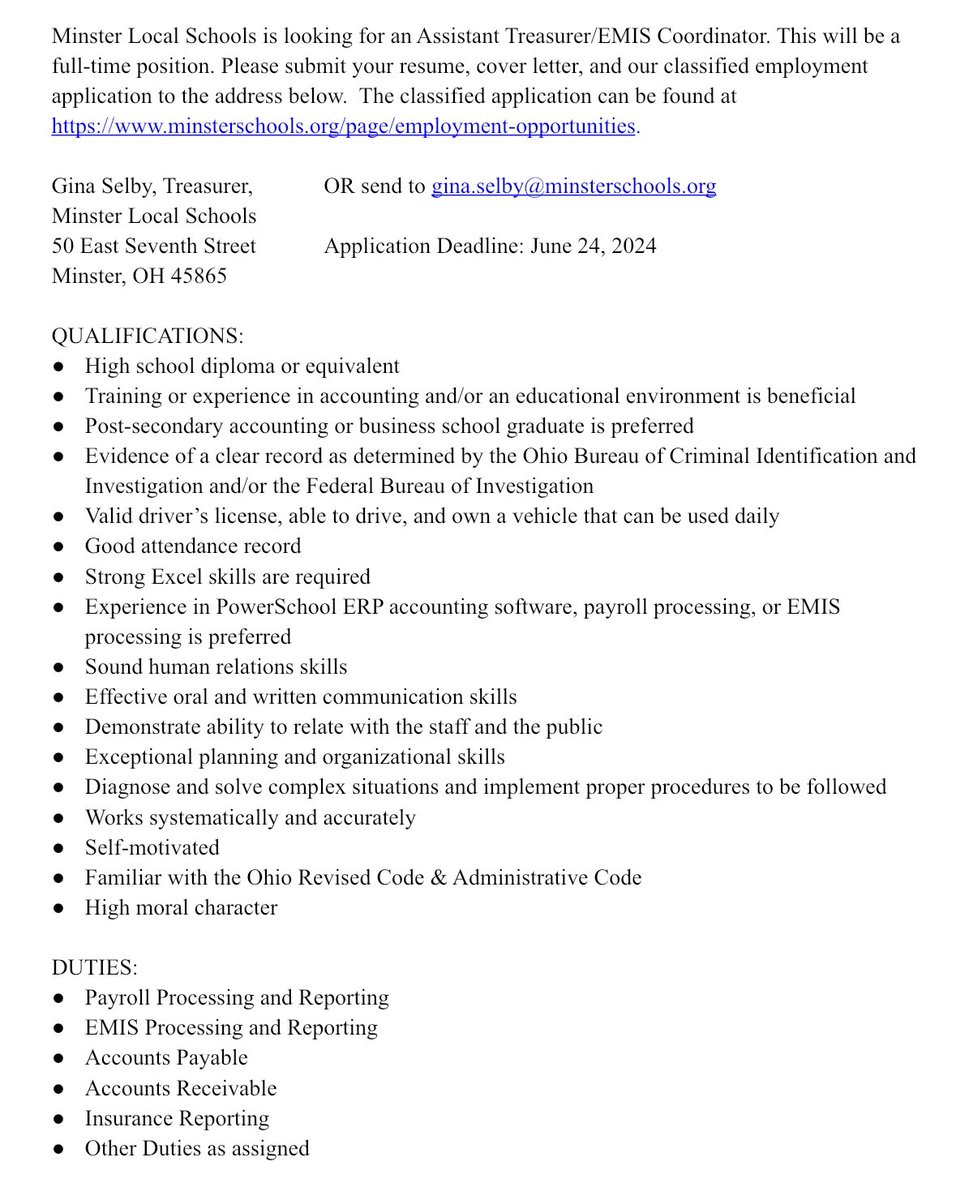 MinsterSchools's tweet image. Now hiring!  Shares and retweets are appreciated!