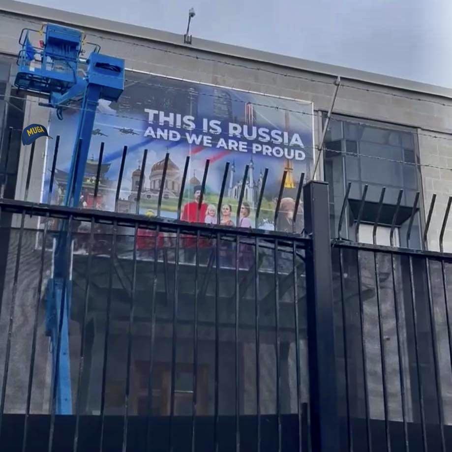 drkatems's tweet photo. Tomorrow is russia day. This is what in on the 🇷🇺 embassy in 🇨🇦: This is Russia and We Are Proud ... of being terrorists, murderers, child abductors, rapists, invaders 🤮 Tonight is their big soirée & we will be there to greet their guests appropriately.
#RussiaIsATerroristState https://t.co/7kij0rICcs