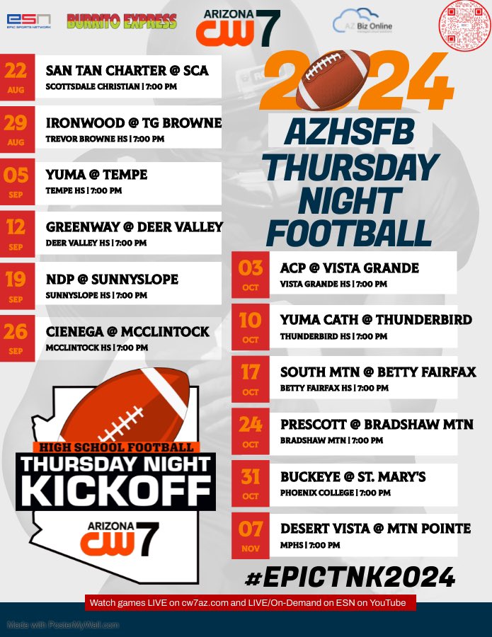 EpicSportsTV's tweet image. Hang in there @JaxonKnutson7! They will KNOW when they see you this Fall on Thursday Night Kickoff on @CW7Arizona! His McClintock Chargers host the Cienega Bobcats on Thursday, Sept. 26th! 🏜️🏈🔥 #HardWorkAlwaysPaysOff #EpicTNK2024
