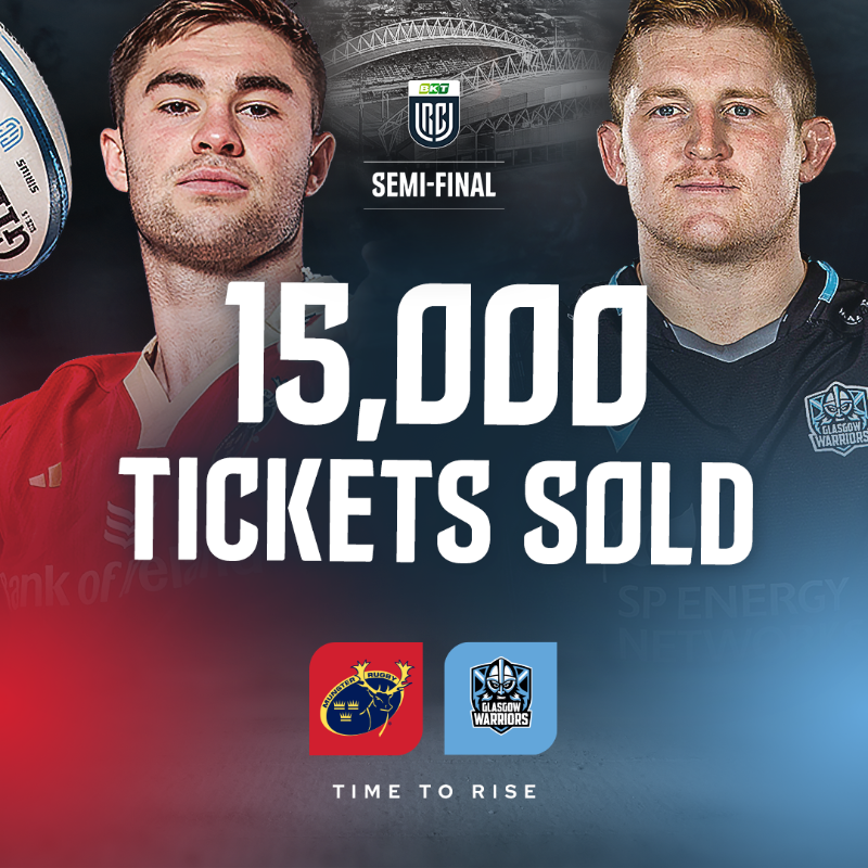 URCOfficial's tweet photo. 1️⃣5️⃣,0️⃣0️⃣0️⃣ Tickets Sold!

🦌 @MunsterRugby v @GlasgowWarriors ⚔️ 

Don't miss out 👇🎟

#BKTURC #URC | #MUNvGLA