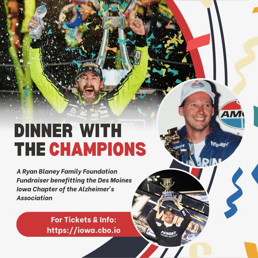 Tickets are available for the <a href="/rbfamfoundation/">Ryan Blaney Family Foundation</a> <a href="/alzIOWA/">Alzheimer's Assoc IA</a> fundraiser in Knoxville, IA, this Saturday! Join myself, <a href="/Blaney/">Ryan Blaney</a> &amp; <a href="/BuckeyeBullet10/">Dave Blaney</a> for dinner, a meet &amp; greet, and to watch the <a href="/WorldofOutlaws/">World of Outlaws</a>. Visit iowa.cbo.io for complete details &amp; tickets