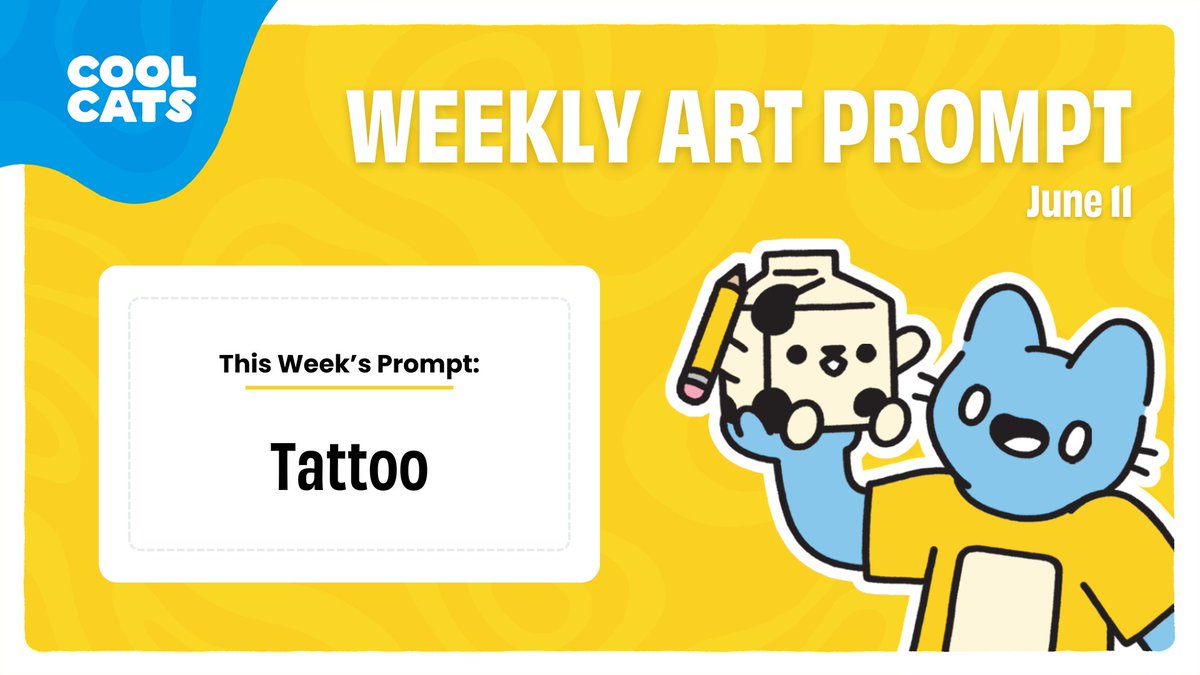 coolcatsconnect's tweet photo. WEEKLY ART PROMPT - JUNE 11 

This week's prompt is "Tattoo".

Once you complete your artwork (sketch, painting, multimedia, etc), share it here with #CoolCatsCreate by Fri, June 14 so we can retweet your creation! https://t.co/vOTVxmEQ2A