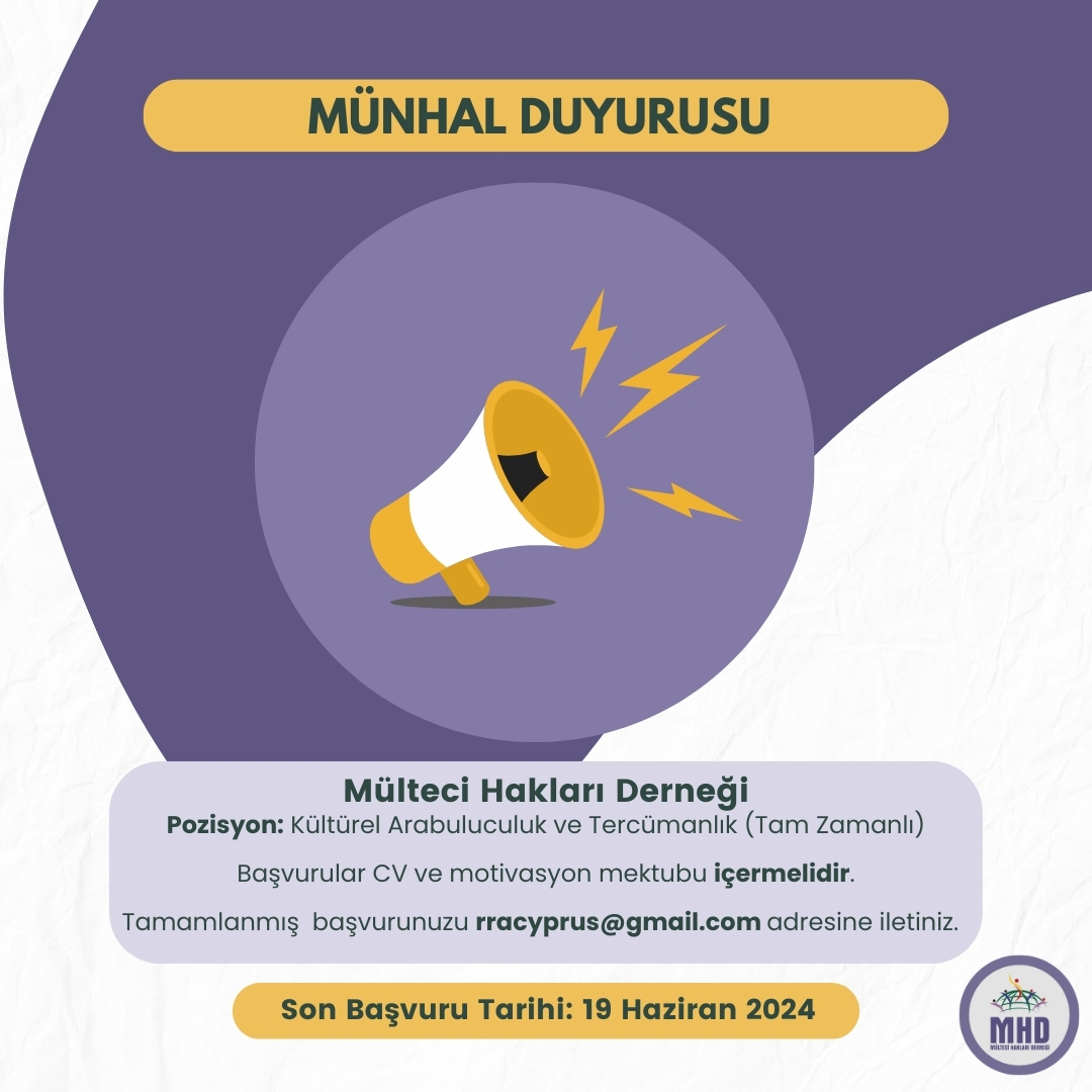 mhdkibris's tweet photo. Münhal Duyurusu - Kültürel Arabulucu ve Tercüman (Tam Zamanlı)
> Başvuru Kapanış Tarihi: 19 Haziran 2024
> Detaylar: https://t.co/QJAMiUqnrc
Vacancy Announcement - Cultural Mediator and Interpreter (Full Time)
> Closing Date: 19 June 2024
> Details: https://t.co/wXjYRVeKCE https://t.co/ZJQZJfWOSB