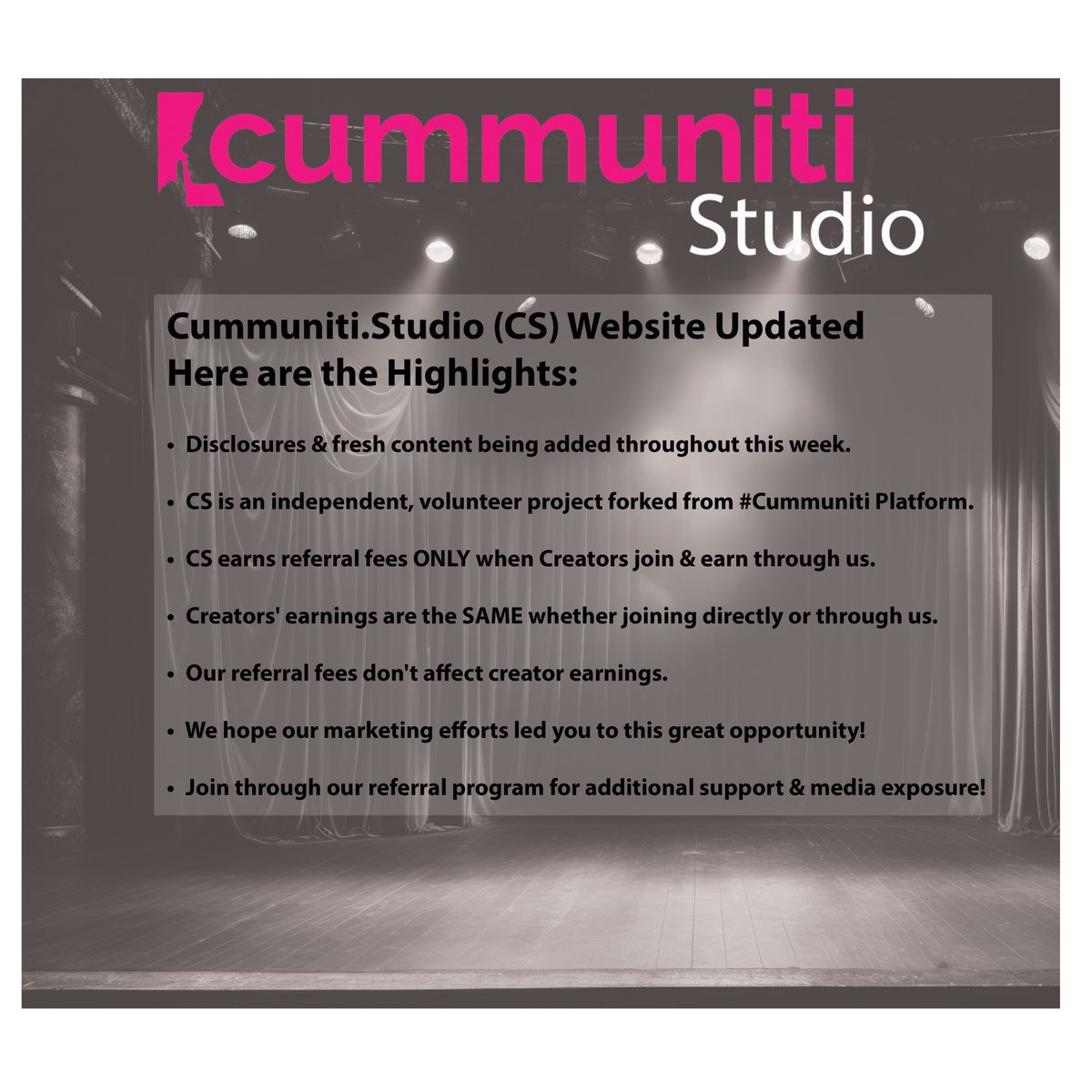 Website Updates 🌐🖥️  cumminuti.studio
More Informational Content: Articles, guides, and resources to help you stay informed and up to date. 📚📊

Improved User Experience: In English &amp; Español. 
Support CS continued efforts by using our affiliate links &amp; enhanced