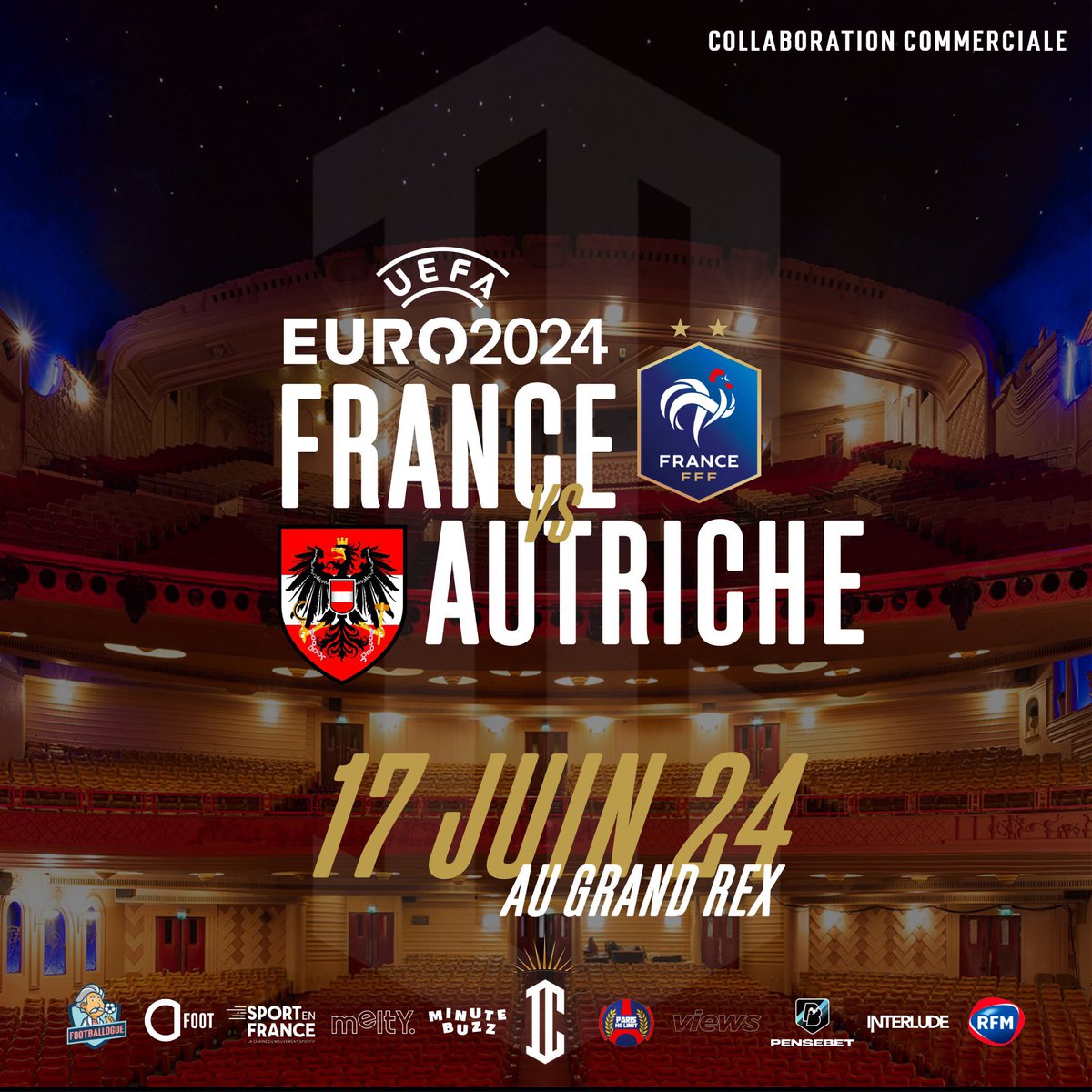 Footballogue's tweet photo. 𝐑𝐞𝐠𝐚𝐫𝐝𝐞𝐫 𝐮𝐧 𝐦𝐚𝐭𝐜𝐡 𝐝𝐞𝐬 𝐁𝐥𝐞𝐮𝐬 𝐝𝐚𝐧𝐬 𝐥𝐞 𝐩𝐥𝐮𝐬 𝐠𝐫𝐚𝐧𝐝 𝐜𝐢𝐧𝐞𝐦𝐚 𝐝𝐮 𝐦𝐨𝐧𝐝𝐞 ! 🤩 🎬

Iconic Club et @LeGrandRex proposent une soirée festive et unique pour FRANCE 🇫🇷 vs 🇦🇹 AUTRICHE !

Au programme : artistes musicaux, cheerleaders, quiz interactif, consultants sportifs… tout est réuni pour passer une belle soirée de football ! ⚽️

📅 Lundi 17 Juin à partir de 19h
📍 Le Grand Rex, 1Bd Poissonnière 75002

👉 Pour réserver votre place : https://t.co/M7uNttTiqJ
