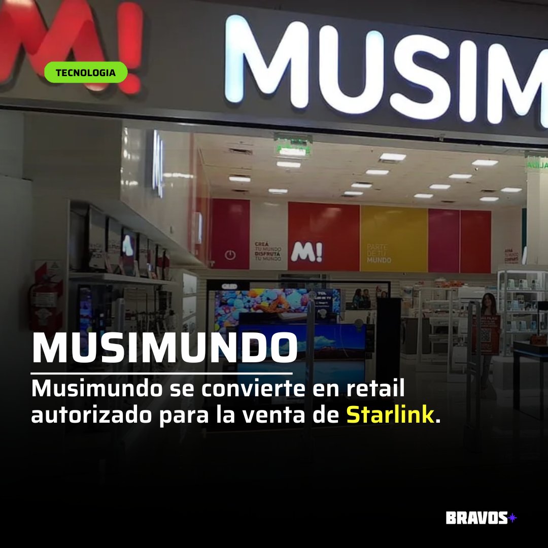 bravosdelsurok's tweet photo. MUSIMUNDO | Musimundo se convierte en retail autorizado para la venta de Starlink
👉 Los kits de Starlink, que brindan internet de alta velocidad a usuarios de todo el mundo, estarán disponibles en más de 200 sucursales de Musimundo y en su tienda online.
#starlink #musimundo #argentina #noticias #tecnologia #compra