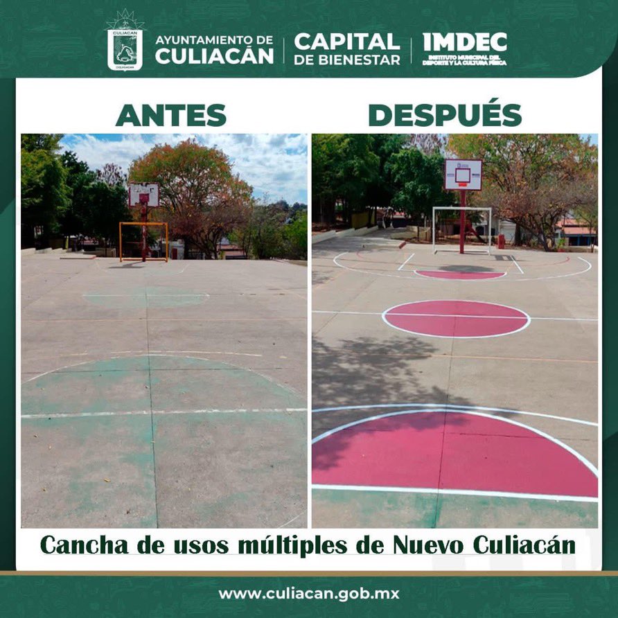 imdeccln's tweet photo. Por medio del programa de mejoramiento de espacios deportivos en el municipio, se logró la rehabilitación de la cancha de usos múltiples de la colonia Nuevo Culiacán, contribuyendo a la reconstrucción del tejido social.

#CapitalDeBienestar
#AyuntamientoDeCuliacán https://t.co/U1DYIbGmMX