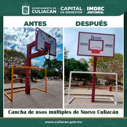 imdeccln's tweet photo. Por medio del programa de mejoramiento de espacios deportivos en el municipio, se logró la rehabilitación de la cancha de usos múltiples de la colonia Nuevo Culiacán, contribuyendo a la reconstrucción del tejido social.

#CapitalDeBienestar
#AyuntamientoDeCuliacán https://t.co/U1DYIbGmMX