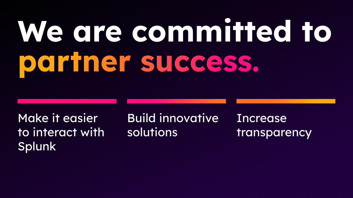 splunk's tweet image. But before we dive into our plans for the future at #SplunkGPS, first we&apos;ve got to take a look at how we&apos;ve iterated on the Splunk Partnerverse Program over the past year, ultimately reducing complexity and driving mutual success. 💪 #splunkconf24