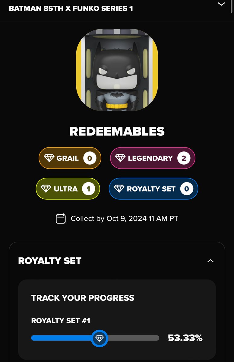 Hello Community, peace and love!! 
It’s Batman, so I had to get in on the fun 🤣. Looking to complete royalty. Have duplicates and willing to trade. HMU, retweets are always helpful. 
#funkonft #funko <a href="/tdragons345/">Jaime Torres</a> <a href="/ThisIsForFunkos/">Alan 🌊</a> <a href="/hellofunko/">Mandy</a> <a href="/funkofinderz/">Funko Finderz | Funko Pop! News & More!</a> <a href="/DisTrackers/">DisTrackers</a>