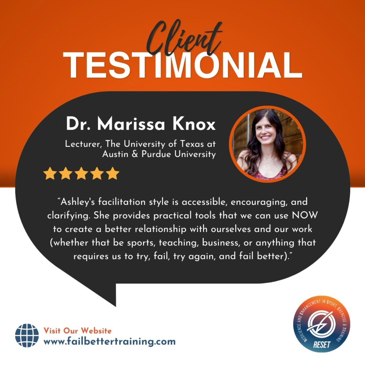 FailBetterTrng's tweet photo. 🌟Client Testimonial🌟

#FailBetterTraining #Testimonial #MarissaKnox #Lecturer #FitnessMotivation #Fitspiration #PositiveAffirmations #HighPerformanceMindset #Growth #SuccessCoach #RESET #Resilience #MentalSkills #Training #SportsPerformance #Motivation #SelfCompassion #Mindset https://t.co/aCJjfKptpp