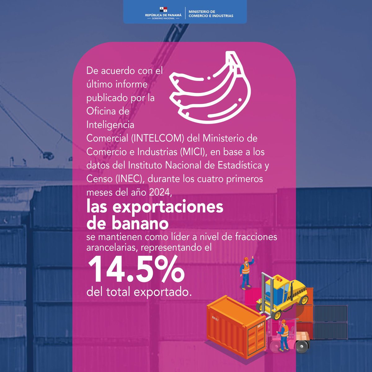 MICIPMA's tweet photo. Durante los primeros 4 meses del año 2024, nuestras exportaciones crecieron un 1.7% en el valor FOB exportado, comparado con el mismo período de 2023, reflejando un total de B/. 283.3 millones 🚢🌎. https://t.co/5r6h0ZeMCJ