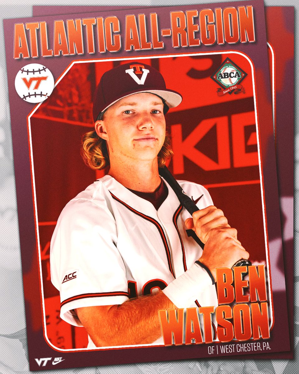 HokiesBaseball's tweet photo. 𝙈𝙖𝙙𝙚 𝙬𝙖𝙫𝙚𝙨 𝙞𝙣 𝙩𝙝𝙚 𝘼𝙩𝙡𝙖𝙣𝙩𝙞𝙘 🌊

@bc2watson (.𝟒𝟏𝟗 𝐀𝐕𝐆, 𝟗𝟑 𝐇) represents Virginia Tech on the 2024 ABCA/Rawlings NCAA Div. I Atlantic All-Region Second Team:

🗞️ https://t.co/SGJqMSxPiX

#Hokies 🦃⚾️ https://t.co/KTd64YlHA3