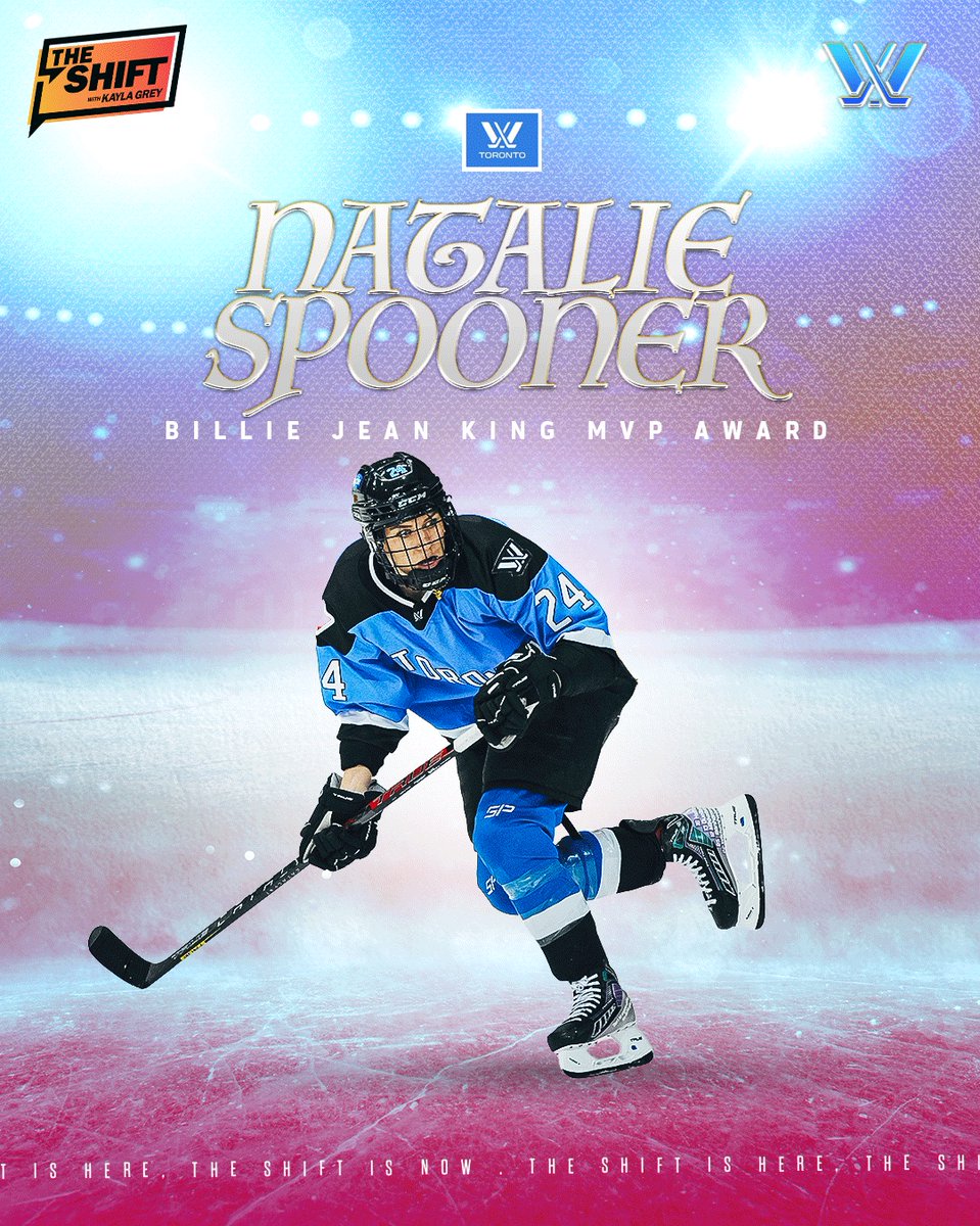 theshift_sports's tweet photo. TORONTO'S OWN NATALIE SPOONER WINS THE PWHL'S FIRST EVER BILLIE JEAN KING MVP AWARD. 👏 https://t.co/xPZDcQrlrH