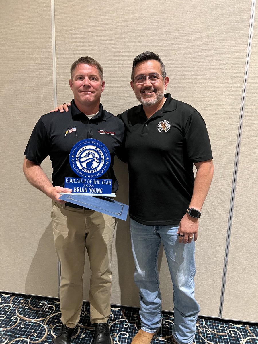 SROFairbanks's tweet photo. Big congratulations to ⁦@BrianYoungSVVSD⁩ on a very well deserved recognition as the 2024 Colorado SRO association educator of the year!  ⁦@MeadHS⁩ ⁦@MeadPolice⁩ ⁦@SVVSD⁩ ⁦@BuchlerStVrain⁩ ⁦@SVVSDdeputy⁩ ⁦@SVVSDsupt⁩ #StVrainStorm https://t.co/iaZteE6btC