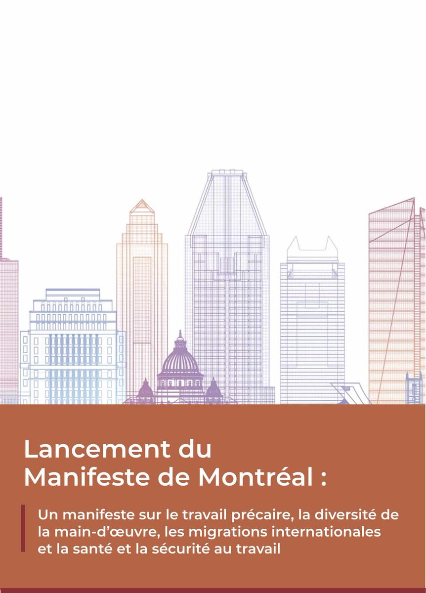 LeCELAT's tweet photo. 📚 Le lancement du Manifeste de Montréal sur le #travail précaire, la #diversité de la main-d’œuvre, les #migrations internationales et la vulnérabilité en #santé et en #sécurité au travail se tiendra le 13 juin à 17h à Montréal! 
→ https://t.co/dEyysyAsgd https://t.co/14vnZzHIFZ