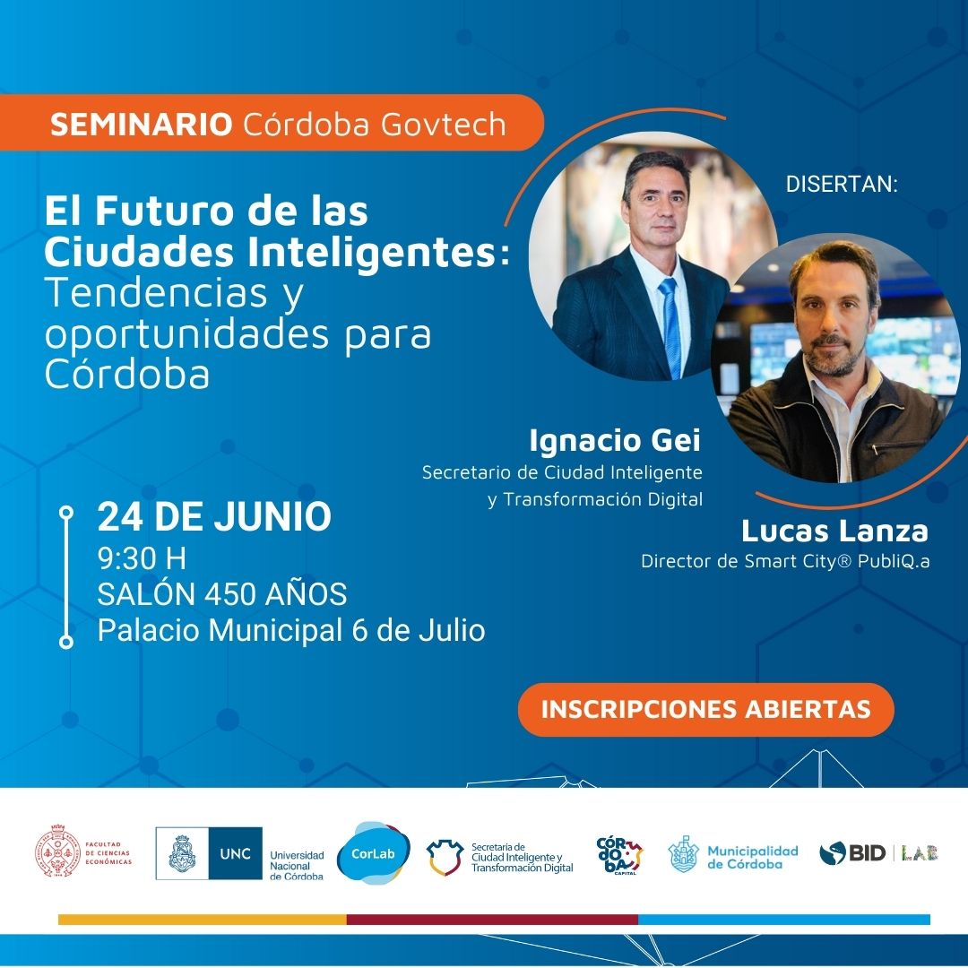 Si sos parte de la <a href="/MuniCba/">Municipalidad de Córdoba</a>  y querés conocer el modelo de ciudad inteligente de nuestra ciudad, ya llega el Seminario ‘El Futuro de las Ciudades Inteligentes: Tendencias y oportunidades para Córdoba’🌟
 + Info: bit.ly/4aXDVJZ
#SmartCities