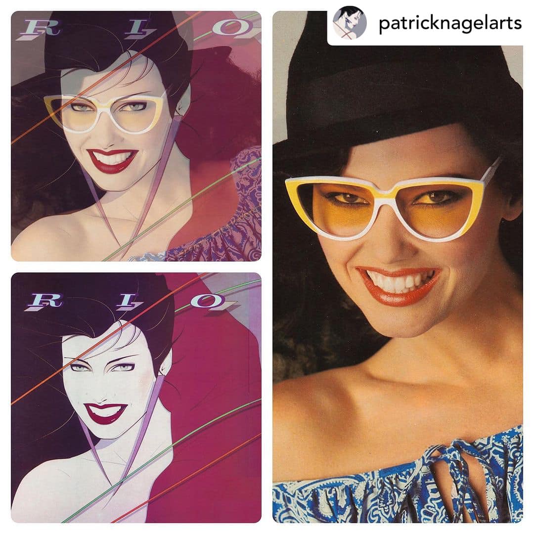 This is very cool (from #DuranDuran instagram). Patrick Nagel's cover image source for 'Rio' has been identified. It was from Vogue Paris, Feb 1981. A multi-page editorial for Angelo Tarlazzi and the model is Marcie Hunt. Patrick removed the glasses, but it's unmistakable!