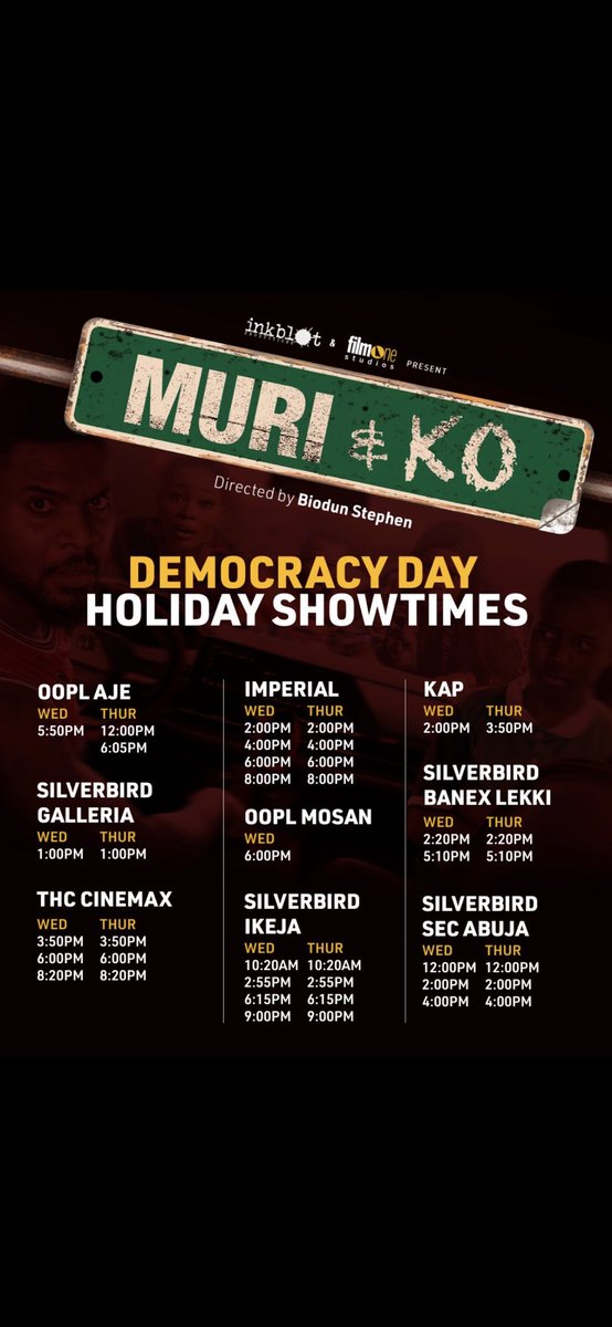 KanyinEross's tweet image. Showtimes for tomorrow!!