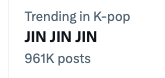 LetsBeGoodHuman's tweet photo. I think we have to trend it to 1M so he hears us.
JIN JIN JIN 

JINIYAAAAAAAAA!!! https://t.co/pYQ64AhtUJ