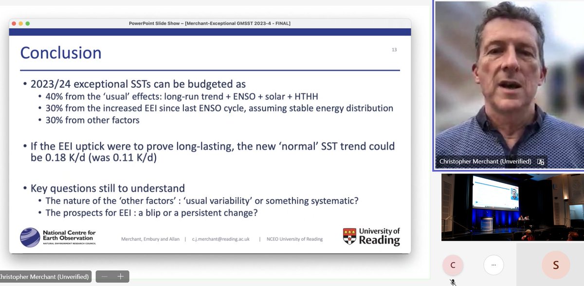 ships4sst's tweet photo. Very interesting to hear from our colleague Chris Merchant at #GHRSST25 talking about 'Exceptional global sea surface temperatures associated with the 2023 and 2024 El Nino' #NCEOscience #UniofReading
https://t.co/A4k0yhad08 https://t.co/iiJqk6083d