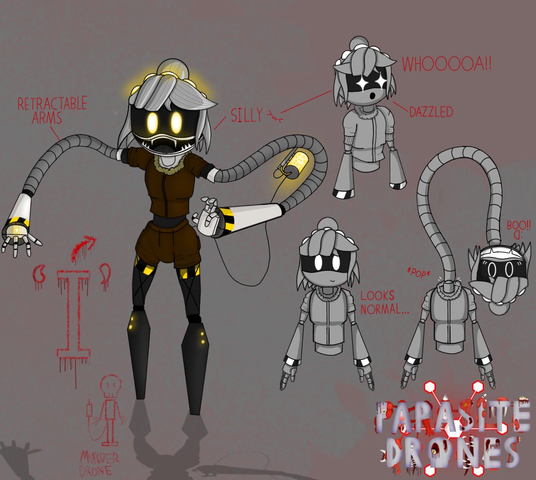 AnonymousTheRed's tweet photo. We’ve got somebody who can really stretch.Presenting this silly little goober Serial Designation I. The Third new character to be introduced to Parasite Drones. #murderdrones #murderdrone #fanart #character #ParasiteDrones #glitch #comic #glitchproductions https://t.co/ECsmi13GKj