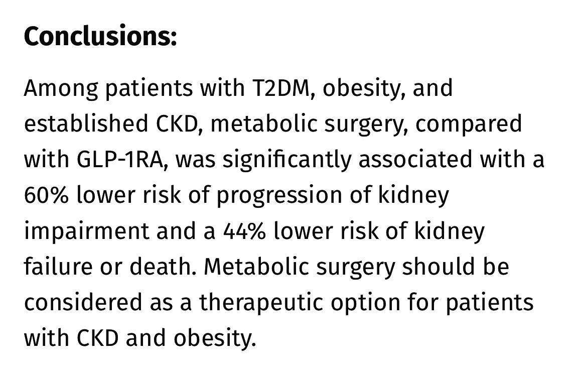 Ali_Aminian_MD's tweet photo. Bariatric Surgery 🆚 GLP1-RA to Protect Failing Kidneys

https://t.co/av8pXySnnM
#ASMBS2024 https://t.co/rozxbpa5Rs