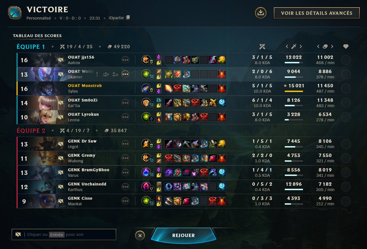 1st win ✅

Après une première semaine hard vs le top 1-2 de la league on se rassure en 23 min 💪

On garde l'objectif en vu ! Top 4 au summer faut rien lâcher 🫡

As always #OUATWIN