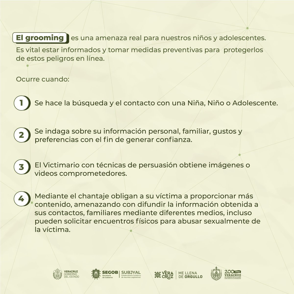 subjyal's tweet photo. ¿Qué es el Grooming?

El “Grooming” es una práctica peligrosa en la que un adulto establece una relación de confianza con un menor a través de internet.

Informarse y estar alerta es crucial para prevenir este acto y mitigar sus devastadoras consecuencias. https://t.co/uqDK6ikSMS