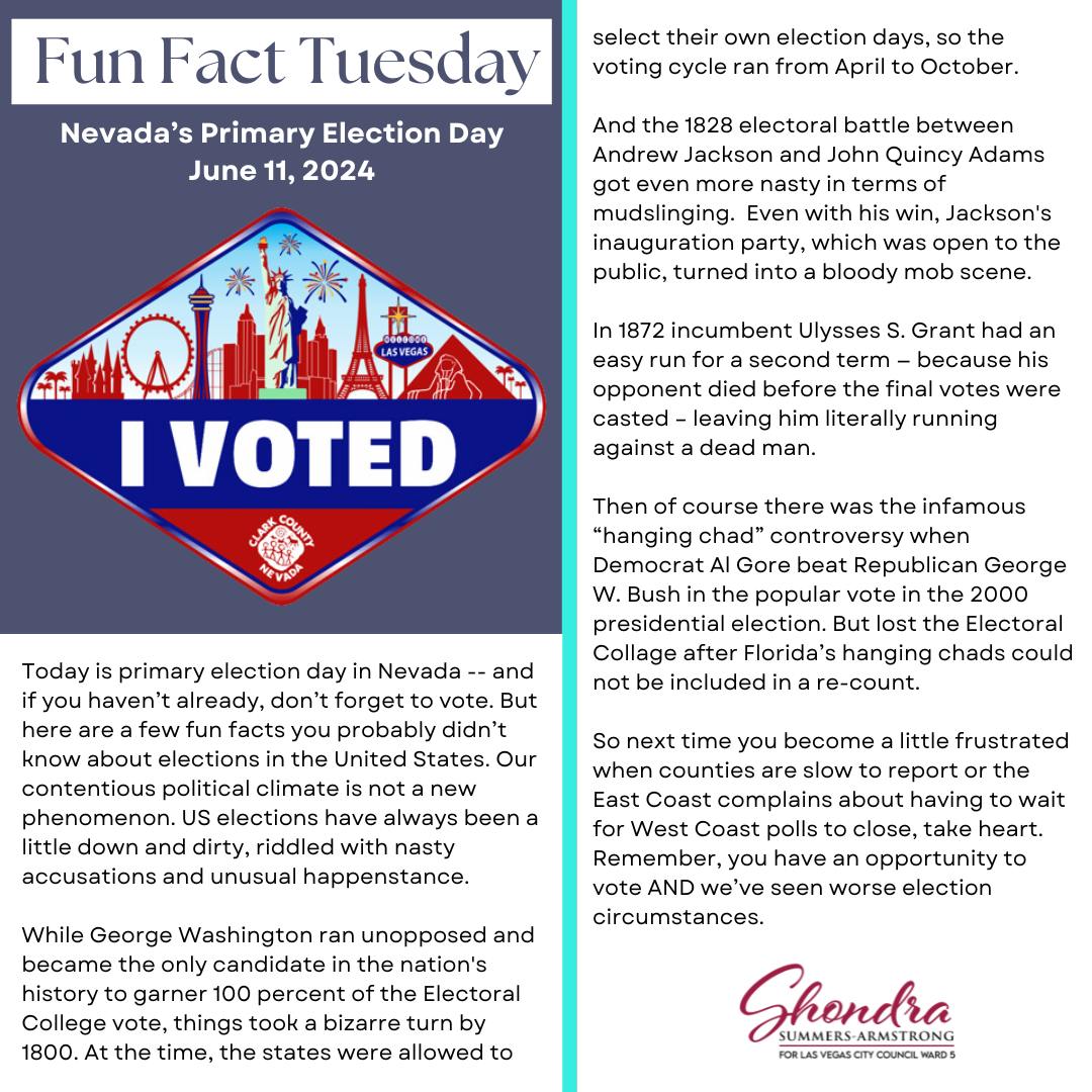 Shondra_Summers's tweet image. It's Fun Fact Tuesday! Our contentious political climate is not a new current-day phenomenon. US elections have always been a little down and dirty, w/nasty claims &amp;amp; unusual happenstance - mailchi.mp/shondraarmstro…
#FunFactTuesday
#NVPrimary
#LVCityCouncilWard5
#ShondraArmstrong
