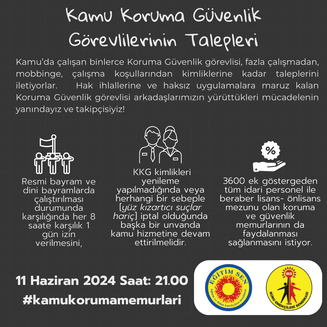 Kamu’da çalışan binlerce #KamuKorumaMemurlari olarak, özlük haklarımızla çelişen 5188 sayılı yönetmelik yerine koruma güvenlik yönetmeliği oluşturulmasını ve mevcut yönetmeliğin eksikliğinin giderilmesini istiyoruz.