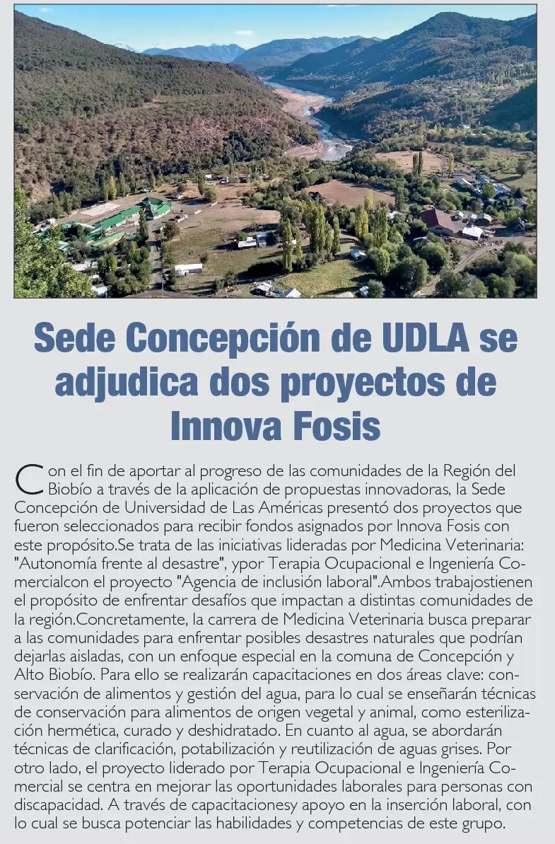 FAVAUDLA's tweet photo. #UDLAenlosmedios: compartimos extracto del diario @lun donde se aborda la adjudicación de Sede Concepción de dos proyectos #InnovaFosis, entre los cuales figura la iniciativa “Autonomía frente al desastre”, liderada por #MedicinaVeterinariaUDLA 💪🏼💪🏼💪🏼

#UDLAChile #FAVAUDLA #Fosis https://t.co/p7qAukXOEr