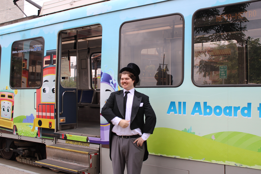 NFTAMetro's tweet photo. Look for the Thomas the Tank Metro Rail car when heading down to  @exploremore716. Take Metro rail and stop at the new Canalside station for all the fun. https://t.co/YOxMVOW7EV
