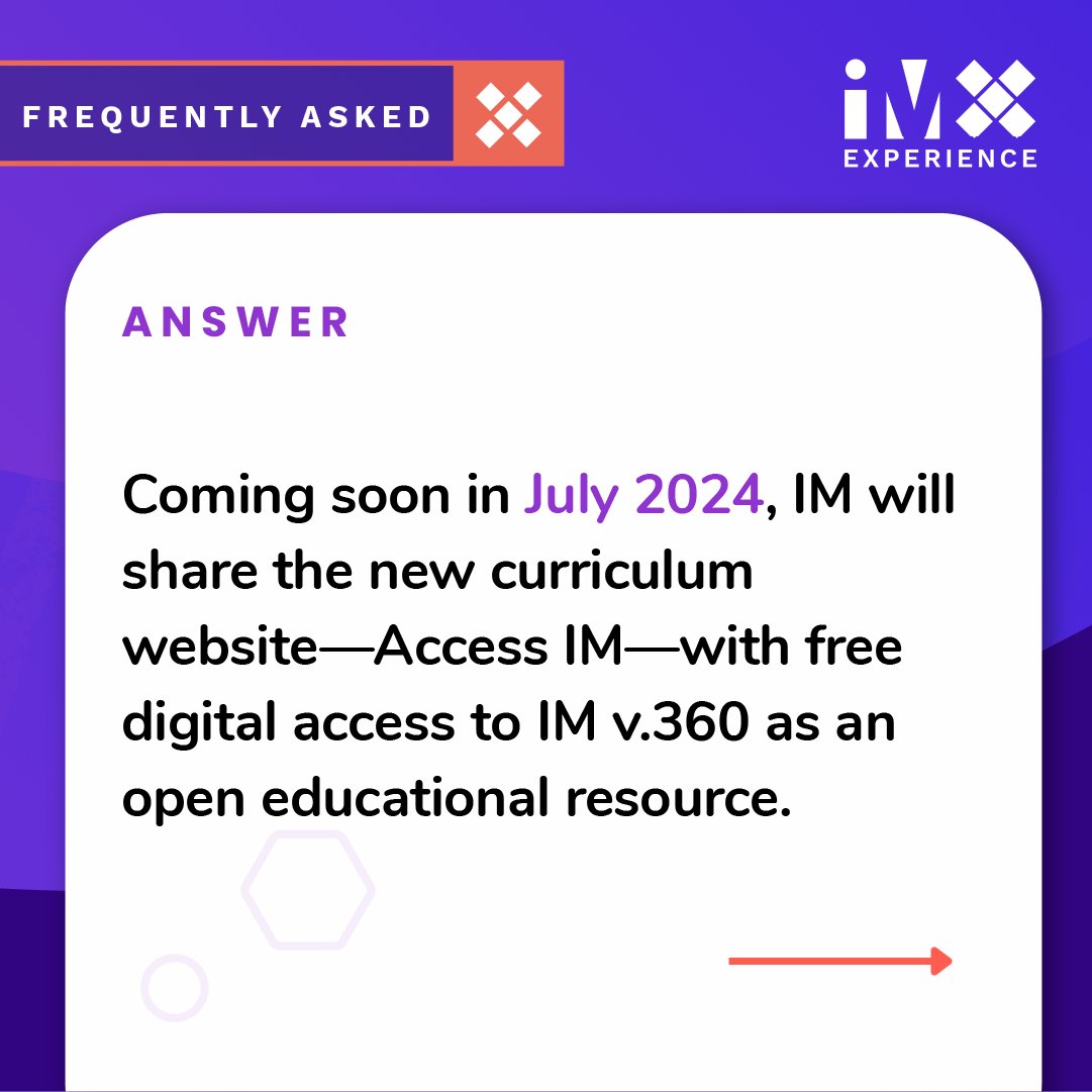 IllustrateMath's tweet photo. 📢 FAQ Alert: When can I access IM Math v.360 on the new free digital site?
🌟 Coming Soon in July 2024! 🌟
Stay tuned for more updates and get ready to explore the new Access IM site! 🚀 https://t.co/bZDWioIU0E
#LearnWithIM #IMv360 https://t.co/crybI9dLXx