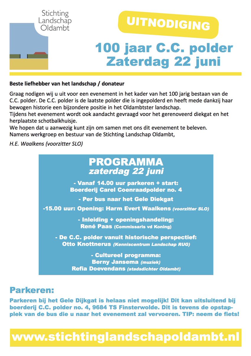 Draagt u ons landschap ook een warm hart toe? Kom dan 22 juni naar het Gele Diekgat in de Carel Coenraadpolder! landschapoldambt.nl