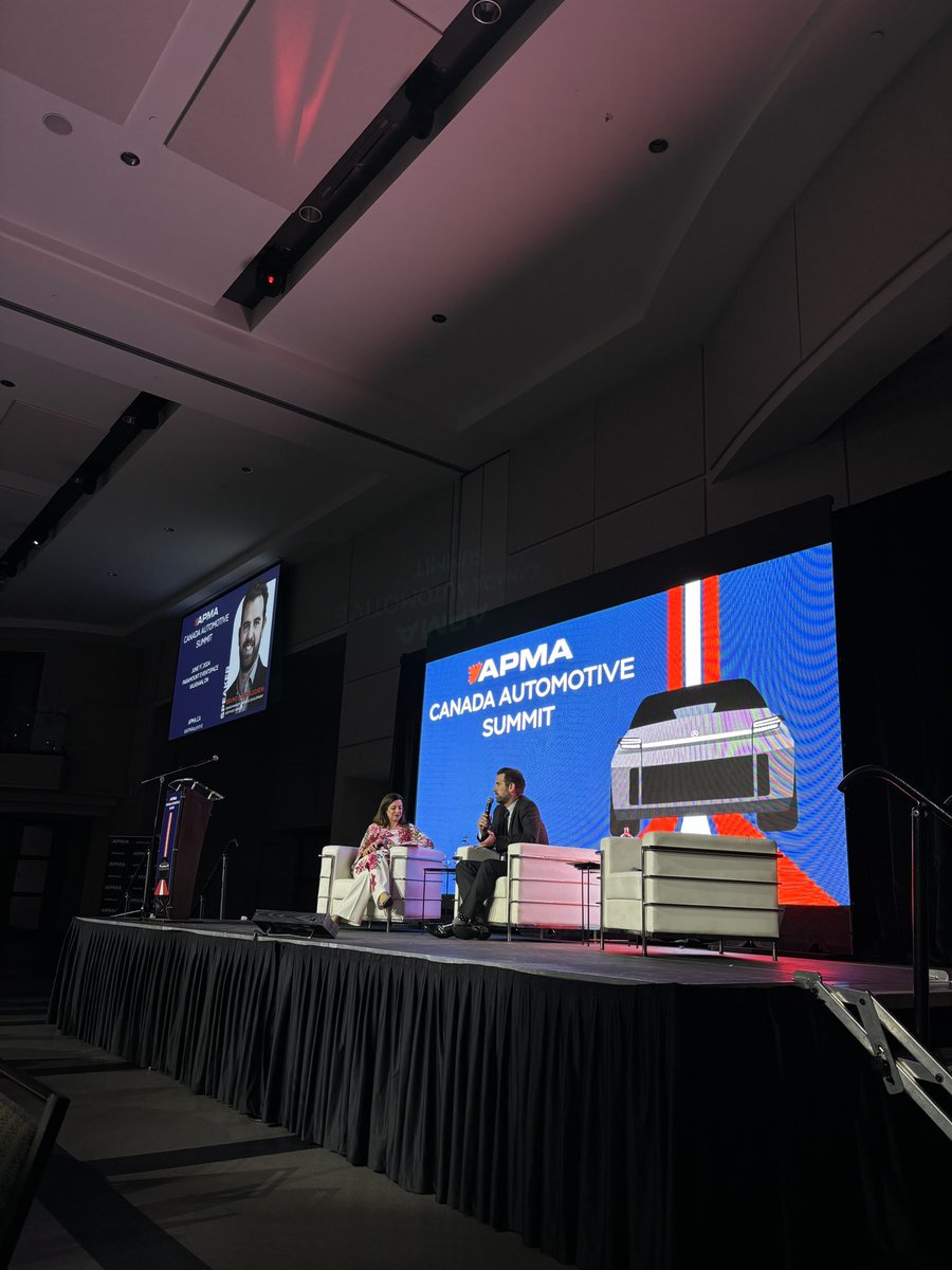 APMACanada's tweet photo. @Bruno_VZ is on stage now with @PetrinaGentile to discuss @northvolt ‘s exciting expansion into Canada, green batteries, and sustainability. 
“We are making progress, especially on the mining side.”
#APMASummit https://t.co/kAVe6W4NPi