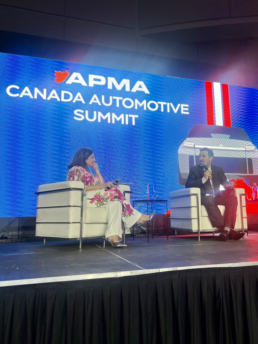 APMACanada's tweet photo. @Bruno_VZ is on stage now with @PetrinaGentile to discuss @northvolt ‘s exciting expansion into Canada, green batteries, and sustainability. 
“We are making progress, especially on the mining side.”
#APMASummit https://t.co/kAVe6W4NPi