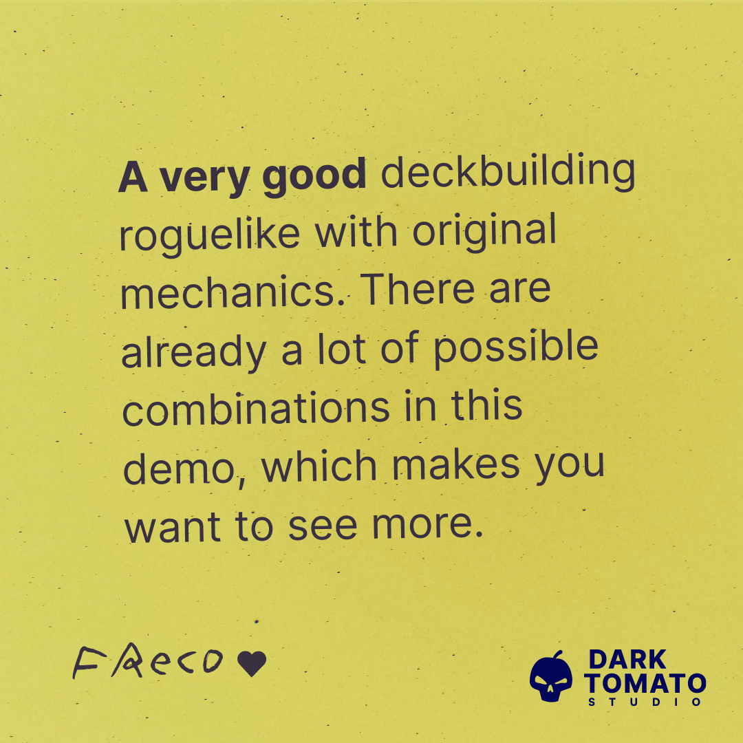 dark_tomato_st's tweet photo. Pyrene is a very good deckbuilding roguelike with original mechanics. There are already a lot of possible combinations in this demo, which makes you want to see more.
Developed by @twotinydice
#indiegame #indiedev #game #darktomatostudio #indiefavorite https://t.co/EM3kxzbvPD