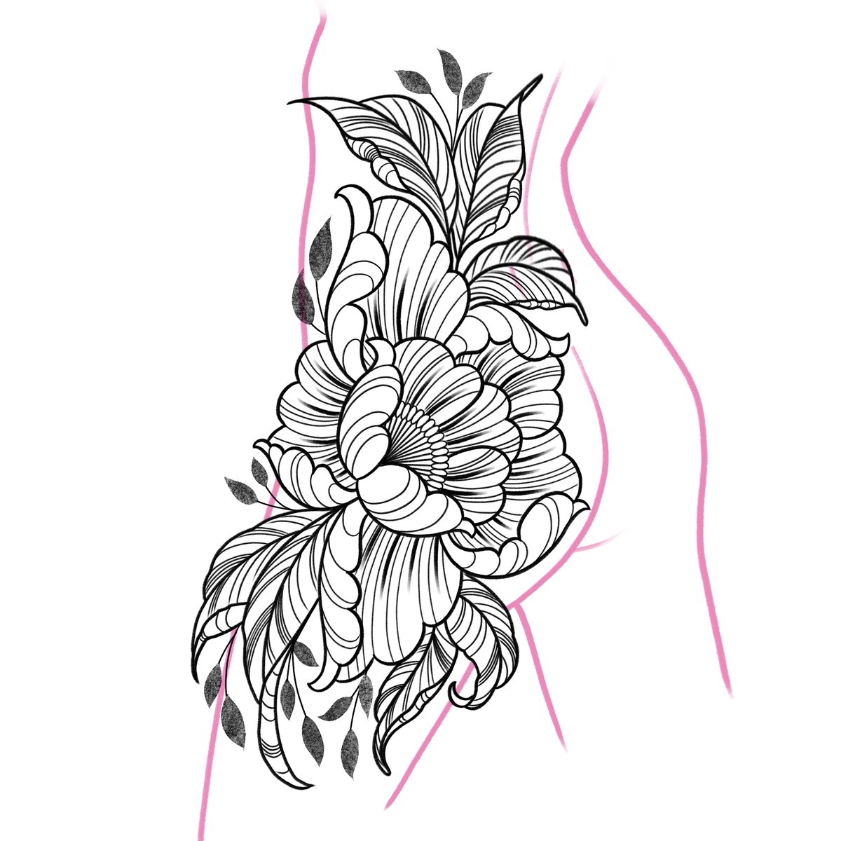 kijasmata's tweet photo. New peony tattoo design available - DM to claim! I have space to begin this project in July. Would require a good few days sessions to complete. Would also work as a symmetrical project if desired. https://t.co/ZkPgNLx3lX